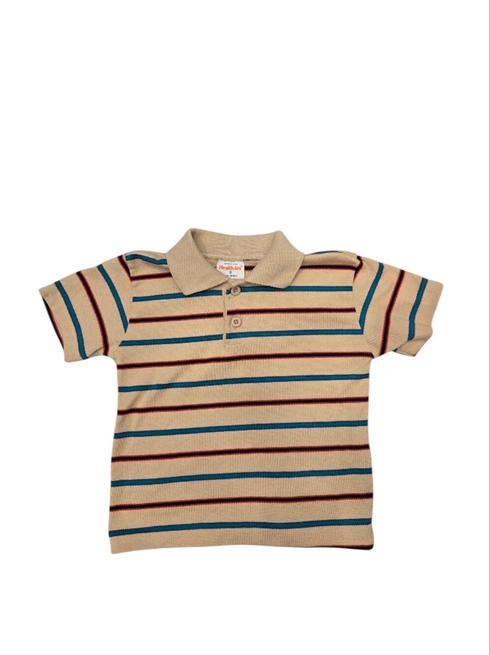 Vintage 1980s-1990s Healthtex Beige Striped Polo Shirt